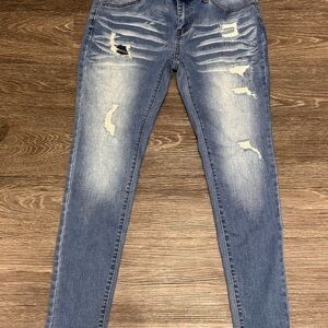 High waisted Distressed Blue Jeans